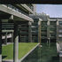The School for Girls as seen from east end of block six showing the water garden extending under the school