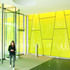 Vividly coloured entrance on the ground floor 