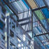 Close up view of coloured glass facade 