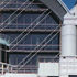 Steel lattice across curtain wall of riverside elevation