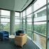 The fanned layout of the blocks increases contact of office floors with the surrounding landscape