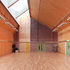 Assembly Hall with perforated brick wall at the far end