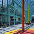 The glazed colonnade runs along the south side of the teaching block