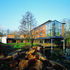 The skewed plan of the building capitalises on the site’s complexity, allowing existing trees to be retained