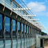 Externally the link building of the information services building is extensively glazed with framing of hardwood and shading louvres