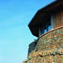 The battered stone walls were inspired by the harbour walls