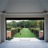 The dining pavilion overlooks formal gardens
