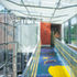 The internal walkway connecting the glazed extension to the main building