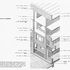 DIagram showing main constructional features on the living room side of a typical block