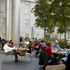 Visitors enjoy natural daylighting in the cafe 