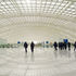 Patterns forming on the floor from light passing through translucent covering