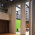Acoustic doors seperate the recital room from the courtyard