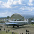 Crowds gather around exterior exhibit