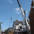 Crane for concrete roof located in street