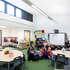 Classroom showing sloping ceiling