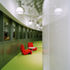 The facade of the conference pod is cald in honeycomb acrylic sheets