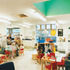 Larger spaces have high ceilings and skylights