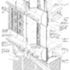 Cut-away isometric of cast bronze and curtain wall facade