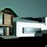 The architect’s earlier CAD image from the north (pool then not adjacent to house). The north-east, larch-clad facade is tight to the site boundary 