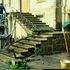 The main staircase on the south front of the house in the process of being stabilised and repaired.  Only structural,  not decorative,  elements were replaced,  and the balustrades have not been repainted