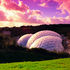 View of geodesic dome structure across the valley