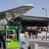 Each stand has a hardwood bench set in a low concrete wall and a metal panel incorporating litter bin and help-point intercom