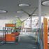 Bus stands beneath the main roof