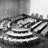 View looking down on the council chamber seating from the gallery