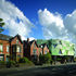 The street-front elevaions provide a striking juxtaposition