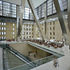 View of the lobby space where the old and new structures meet