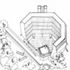 Axonometric from the north, with the branch of the Cherwell in the foreground
