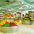 Produce is displayed in islands rather than aisles