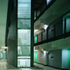 Glass-brick wall allows light into the stairwell