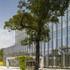 The facade has echos of Eero Saarinen