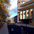 The library entrance on the west facade
