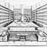 Sectional perspective showing the court as a roof garden