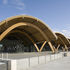The five interlinked vaults step back following the triangular perimeter of the base of the building