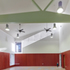 Red-stained plywood walls