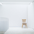 The stark white interior