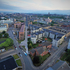 An aerial view, taken with a drone