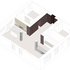 Axonometric highlighting the procession from walnut lined corridor to open plan living space 