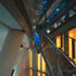 Precast cantilevered colums which support the auditorium are a prominent feature of the lower foyer