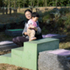 Pigmented concrete steps encourage children of all ages to enjoy the landscape