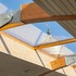 Peckham Mosque - Detail of three-pinned glu lam timber arches and skylight