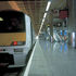 A train pulls into the station