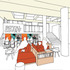 Royal Court Theatre - sketch of informal seating area