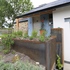Lavender in steel planters at the entrance