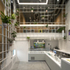 View of food counter and mezzanine above