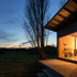 The cabin and external raised deck at night