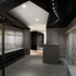 Interior view of grey box in menswear
